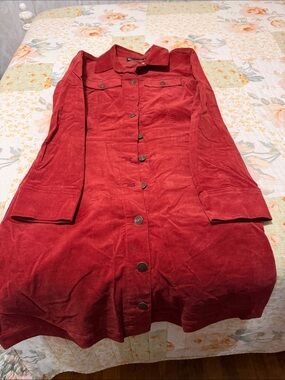 NYC Red Corduroy Button-Front Midi Dress